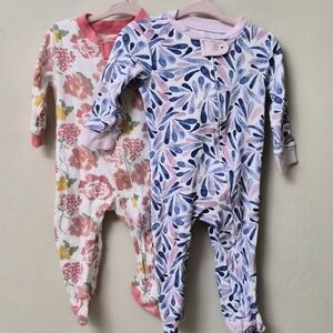 Burt's Bees Baby Floral and Leaf Footies - Pink and Blue